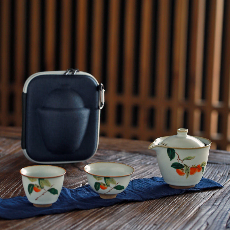 汝窑旅行茶具一壶二杯陶瓷功夫茶具禅意快客杯便携包户外旅游茶器