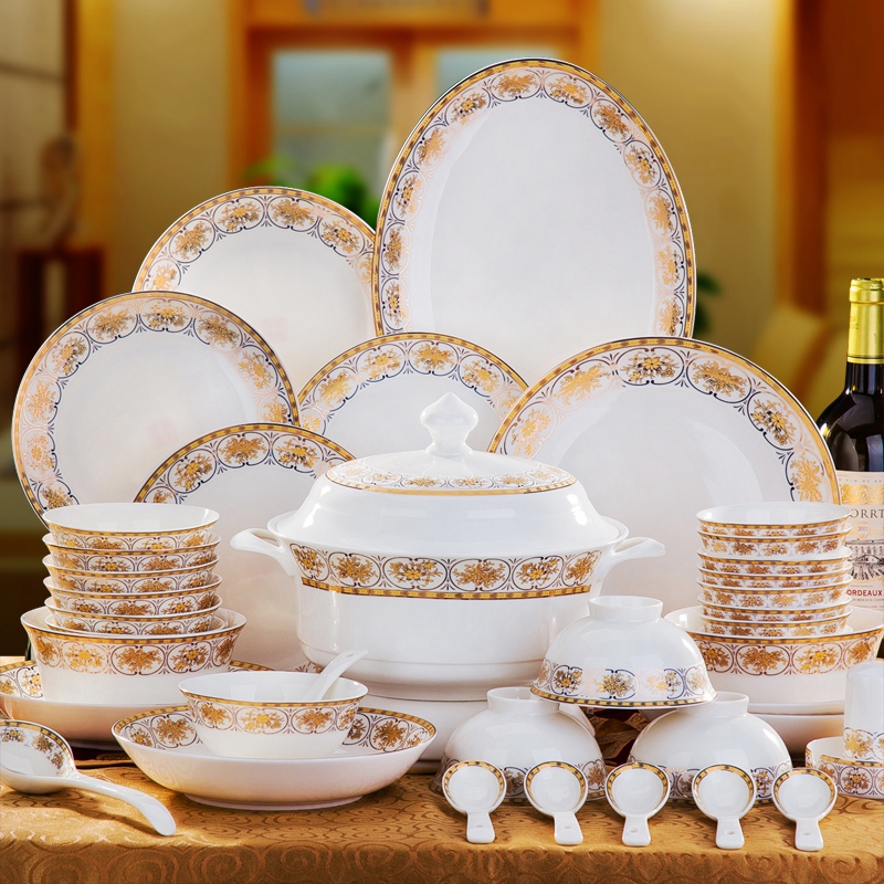 景德镇碗盘家用骨瓷餐具套装 碗碟筷中式陶瓷器简约碗具乔迁礼品