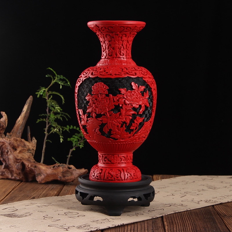 程老师扬州漆器厂脱胎剔红雕漆送老外花瓶摆件仿古单位商务小礼品