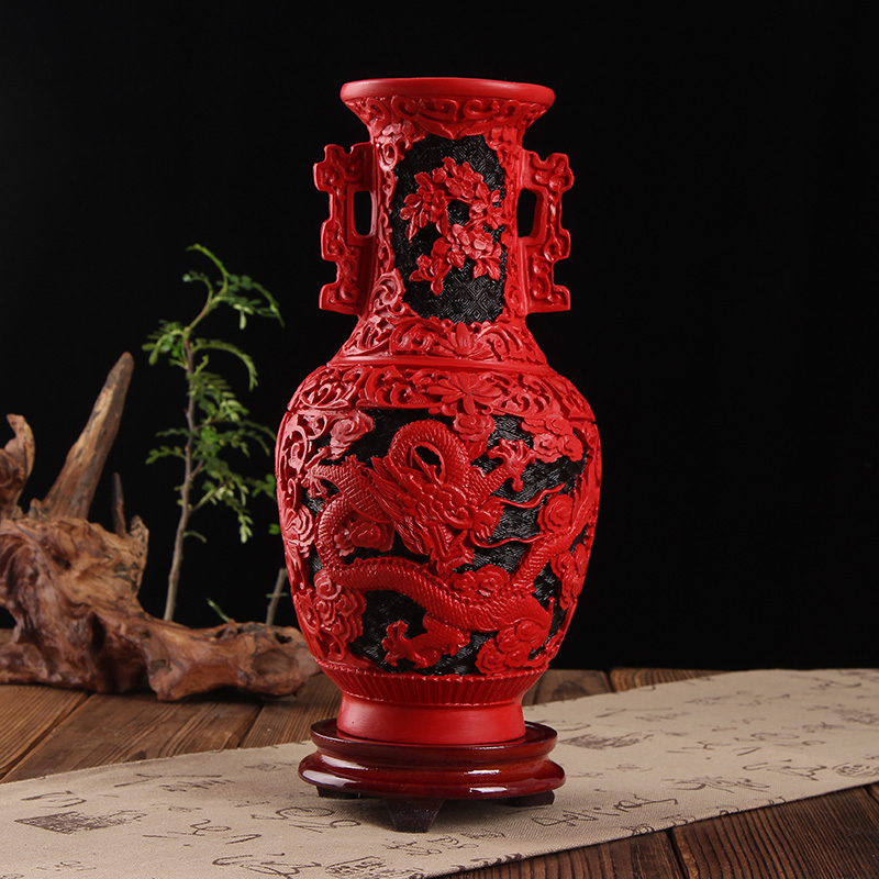 北京漆器剔红雕漆花瓶北京特色工艺礼物商务特色脱胎桌面摆件礼品